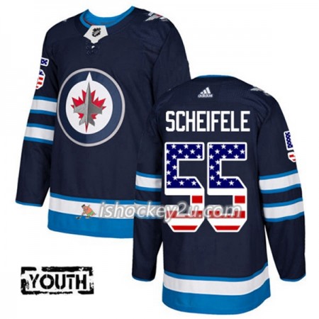 Børn NHL Winnipeg Jets Trøje Mark Scheifele 55 Adidas 2017-2018 Marine Blå USA Flag Fashion Authentic
